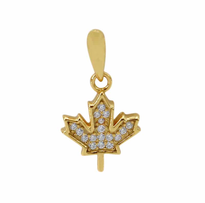 Sterling Maple Leaf Pendant with CZs - Click Image to Close